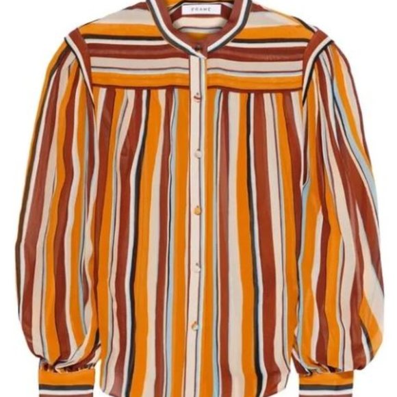Frame Womens Size S Small 100% Silk Multicolor Striped Long Sleeve Blouse - Picture 3 of 9
